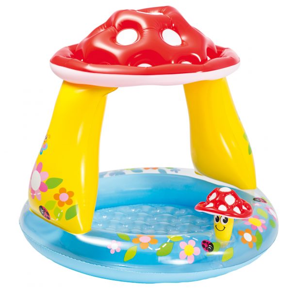 Piscina colorata pentru exterior cu protectie de soare pentru copii, cu un accesoroiu gonflabil in forma de ciuperca, ATS