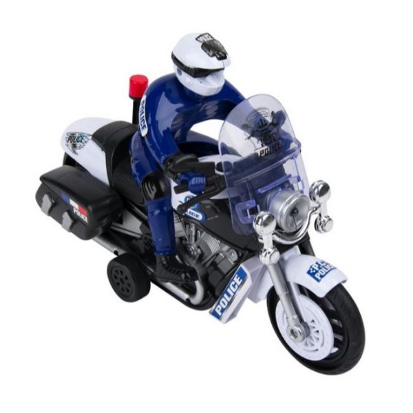 Motocicleta de politie cu figurina politist motociclist inclusa, cu sunet, muzica si lumina, alb cu albastru Topi Dreams