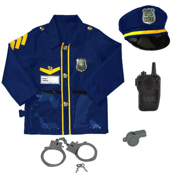 Set de politie albastru , uniforma de politie cu fluier, sapca, catuse , statie , ATS , + 3 ani