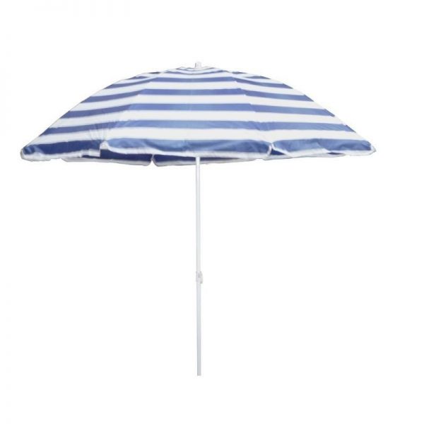 Umbrela mare pentru gradina, plaja, terasa sau piscina, alba cu dungi albastre, de exterior, inaltime 1.95 m, ATS