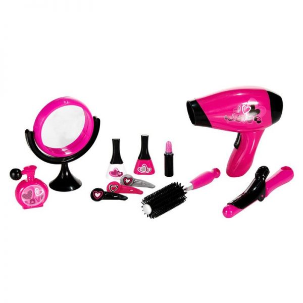 Set complet pentru salon hair style cu feon, bigudiuri, oglinda, ondulator, perie si alte accesorii, ATS , roz , pentru fete + 3 ani