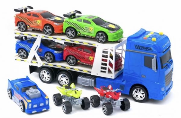 Camion cu 7 masini, sport , ATV, camionul are sunete si lumini, pentru copii , ATS, + 3 ani