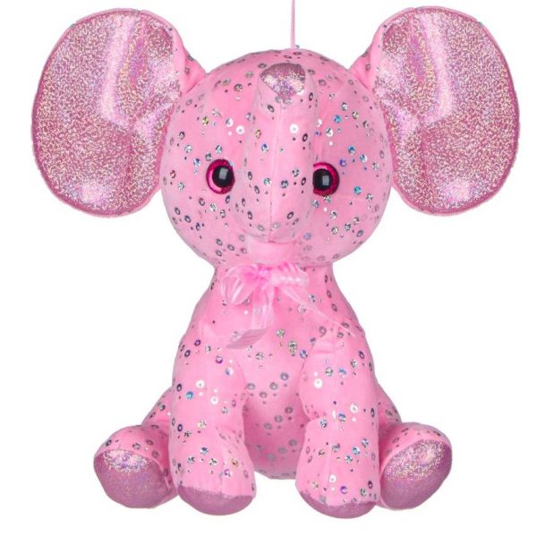Jucarie din plus Elefant roz cu paiete, pentru copii, + 0 luni , ATS, 32 cm