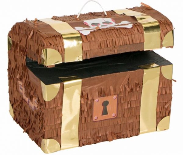 Accesorii pentru petrecere Pinata in forma de cutie cu comoara, din carton si hartie, pentru copii, ATS