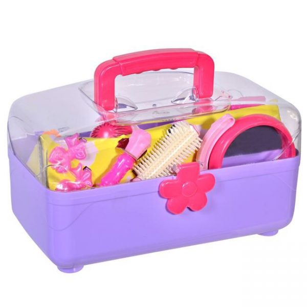 Set coafor in valiza mov pentru fetite cu uscator de par , oglinda + accesorii pentru par fetite , ATS
