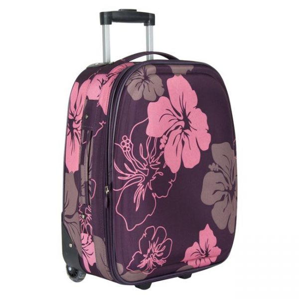 Troler mov cu roz pentru calatorii , 49x35x19 cm , ATS , copii sau adulti , 30 L , 2 roti, bagaj de mana in avion