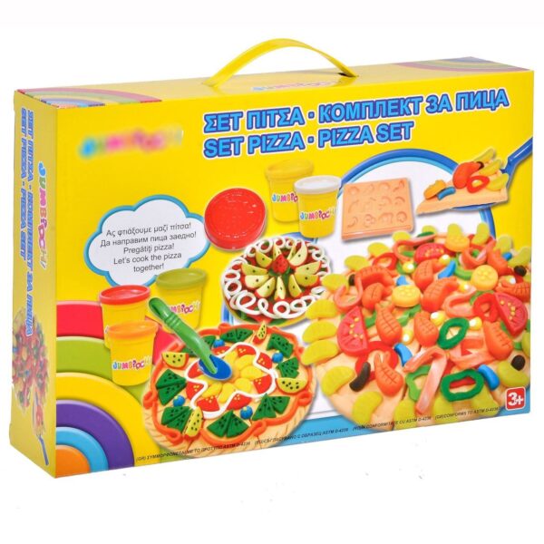 Set plastilina cu forma de pizza, 15 piese multicolore + 5 borcane de plastilina, pentru copii , ATS + 3 ani, chef bucatar