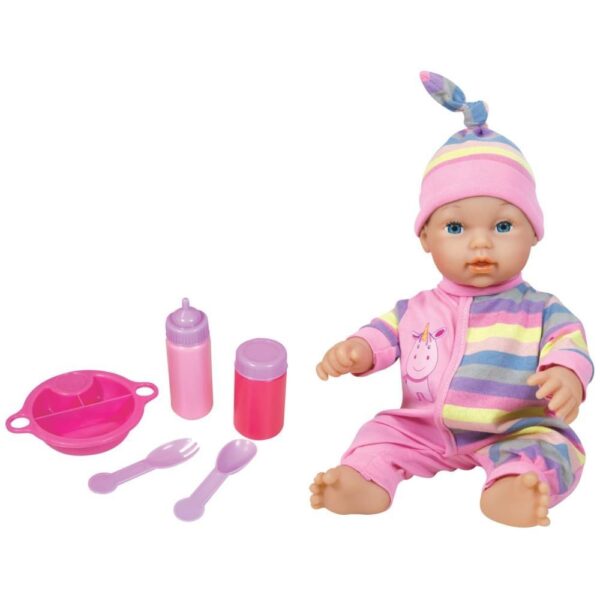 Papusa bebelus cu accesorii pentru gatit gata sa manace din farfurie si biberon, pentru copii , ATS , 39 cm