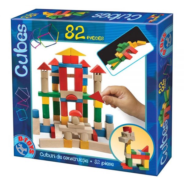 Set Cuburi de constructie din lemn cu 82 de piese, pentru copii, ATS