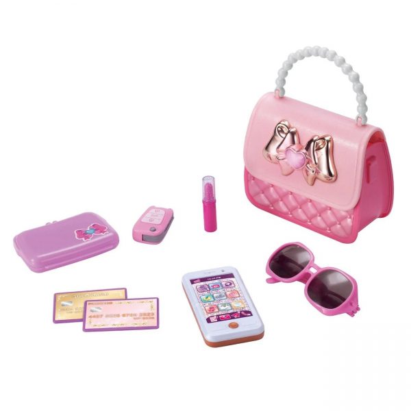 Set geanta cu lumina pentru fete cu telefon mobil cu sunete, ruj, ochelari si alte accesorii, ATS