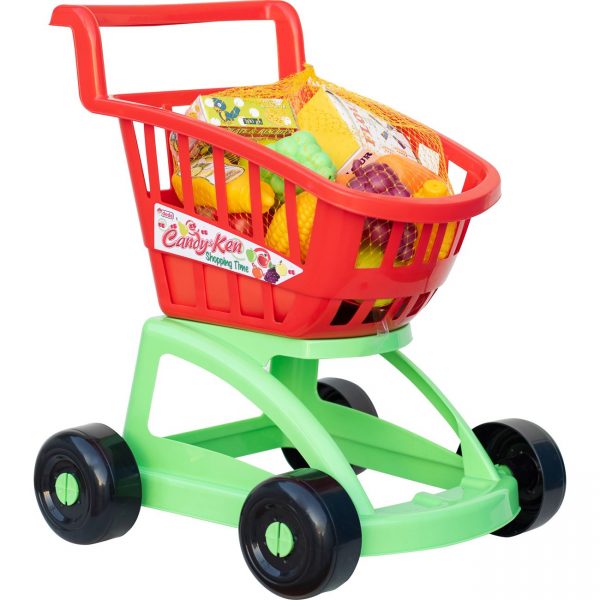 Carucior SuperMarket cu legume, fructe si alte alimente, pentru copii, ATS, 19 piese